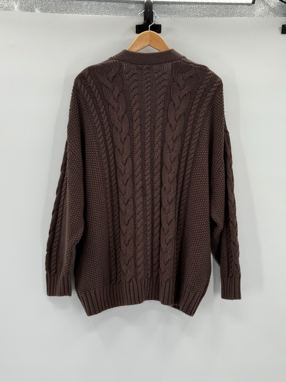 Quince 100% Organic Cotton Oversized Cable Knit Cardigan Heather Brown Large - Picture 7 of 16